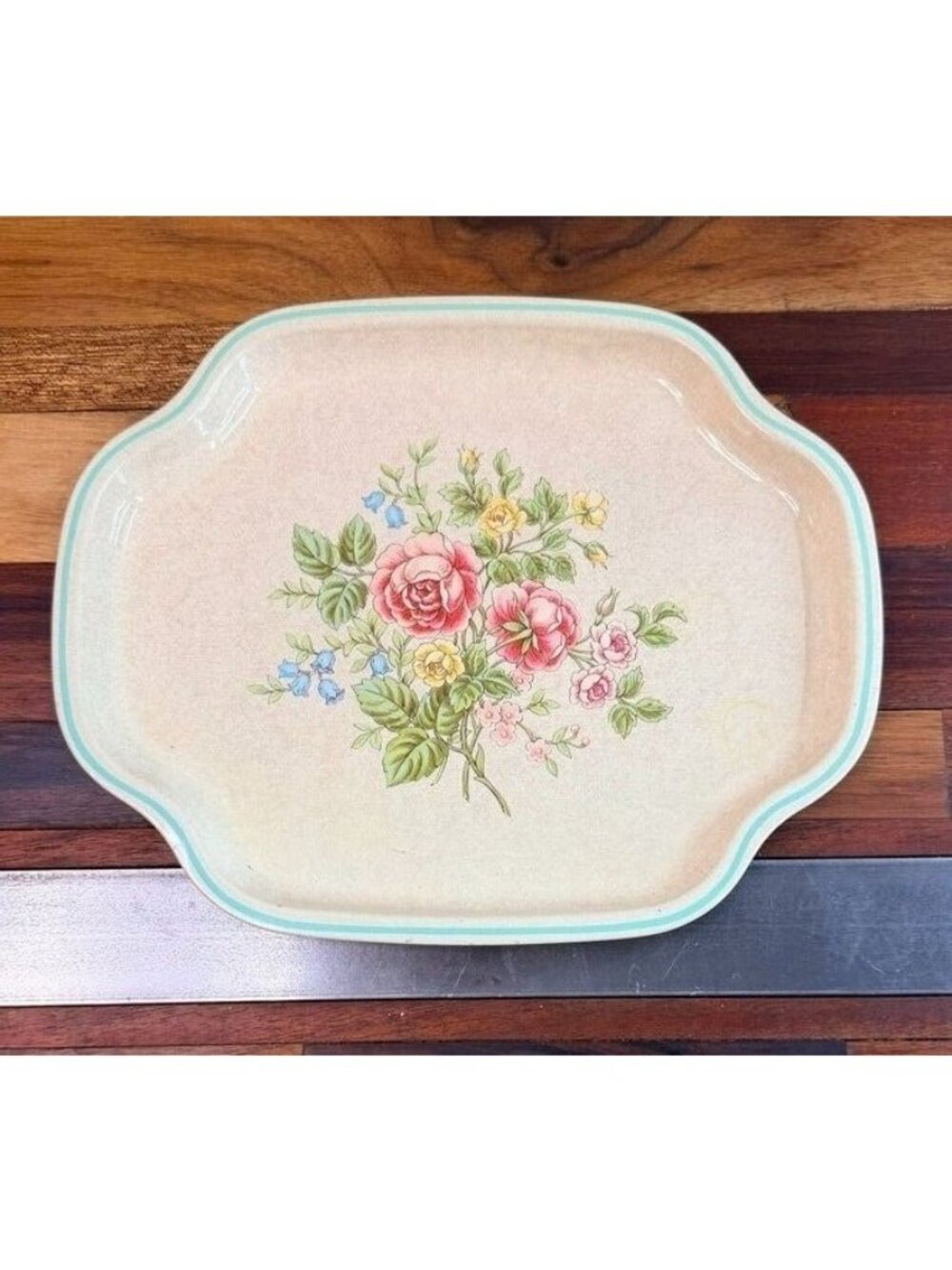 Vintage 1982 Avon "The Vanity Collection" Enameled Metal Floral Tray - Made in E